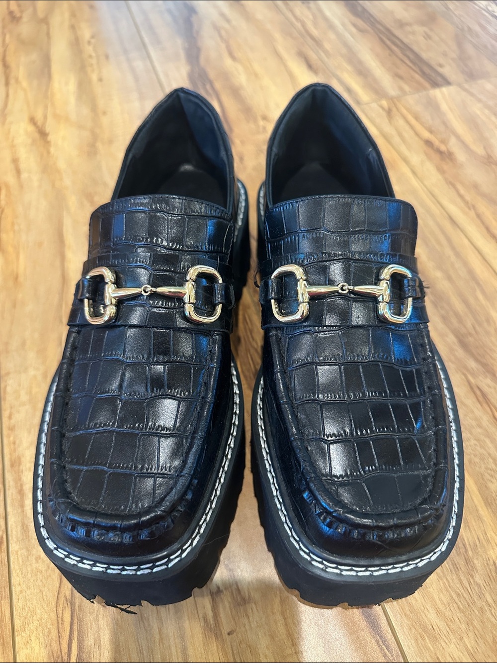 INTENTIONALLY BLANK Black Croc-Embossed Leather Bit Loafers